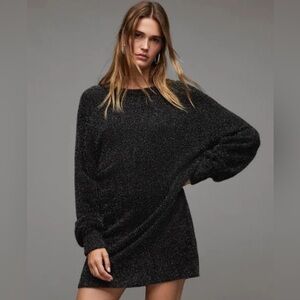 All Saints Black Sparkle Long Sleeve Mini Dress